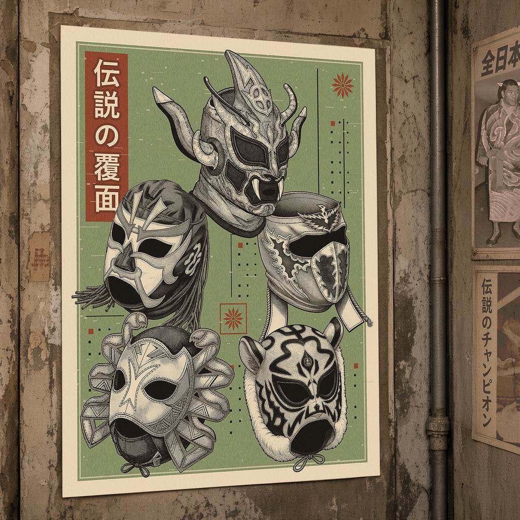 Japanese Wrestling Mask Legends Satin Poster (16" x 20")
