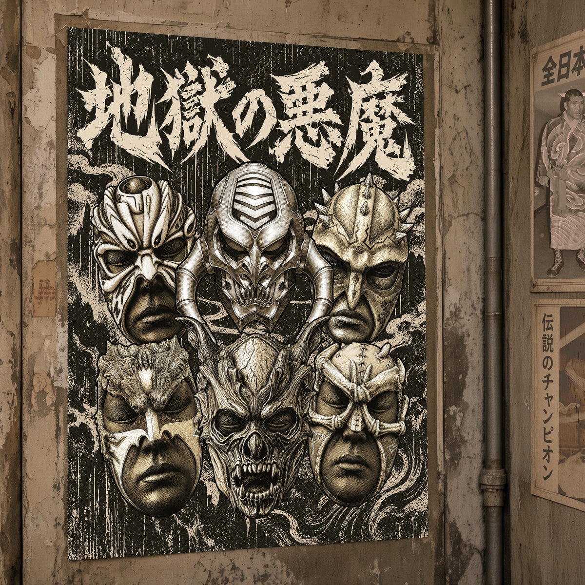Demon from Hell Mask - Sepia - Satin Poster (16" x 20")