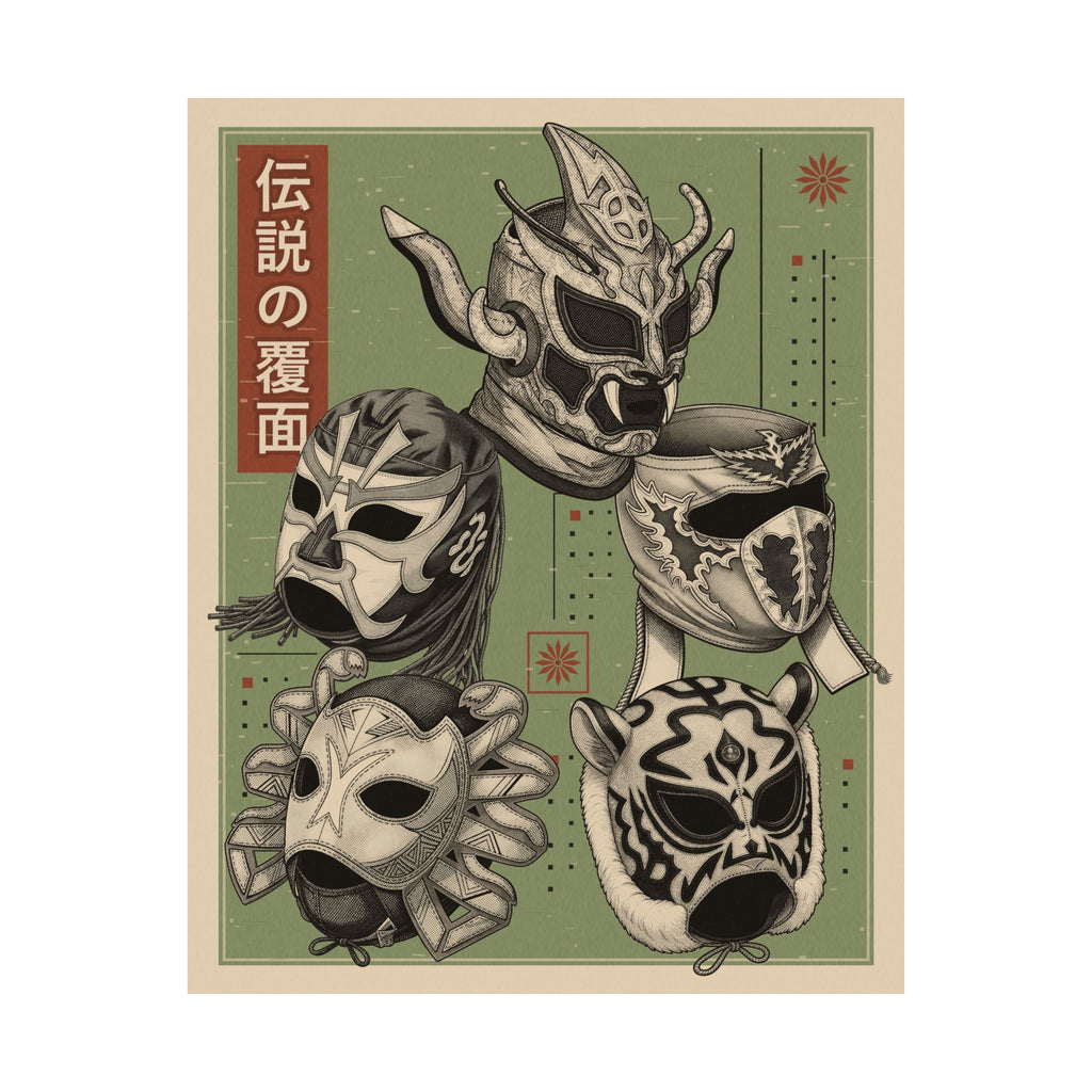 Japanese Wrestling Mask Legends Satin Poster (16" x 20")